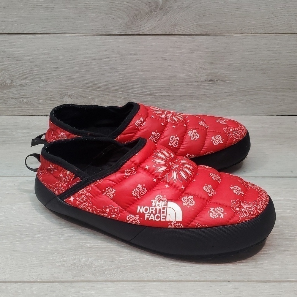 The North Face x Supreme 'Red Bandana'Mens Loafer Puffer Slippers shoes sz 7